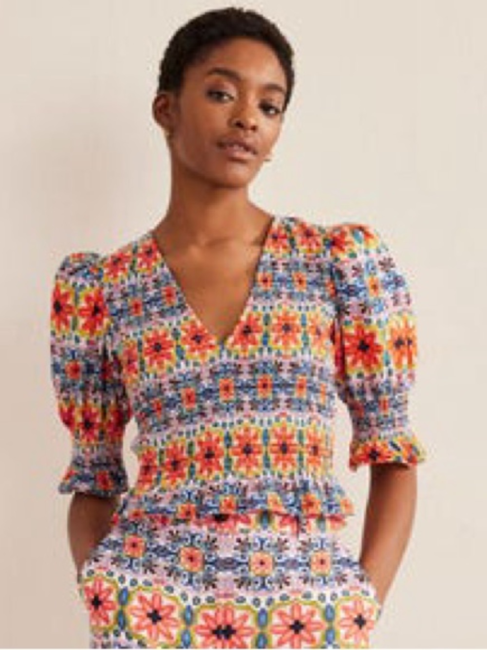Boden Smocked Bodice Crop Top Size 12